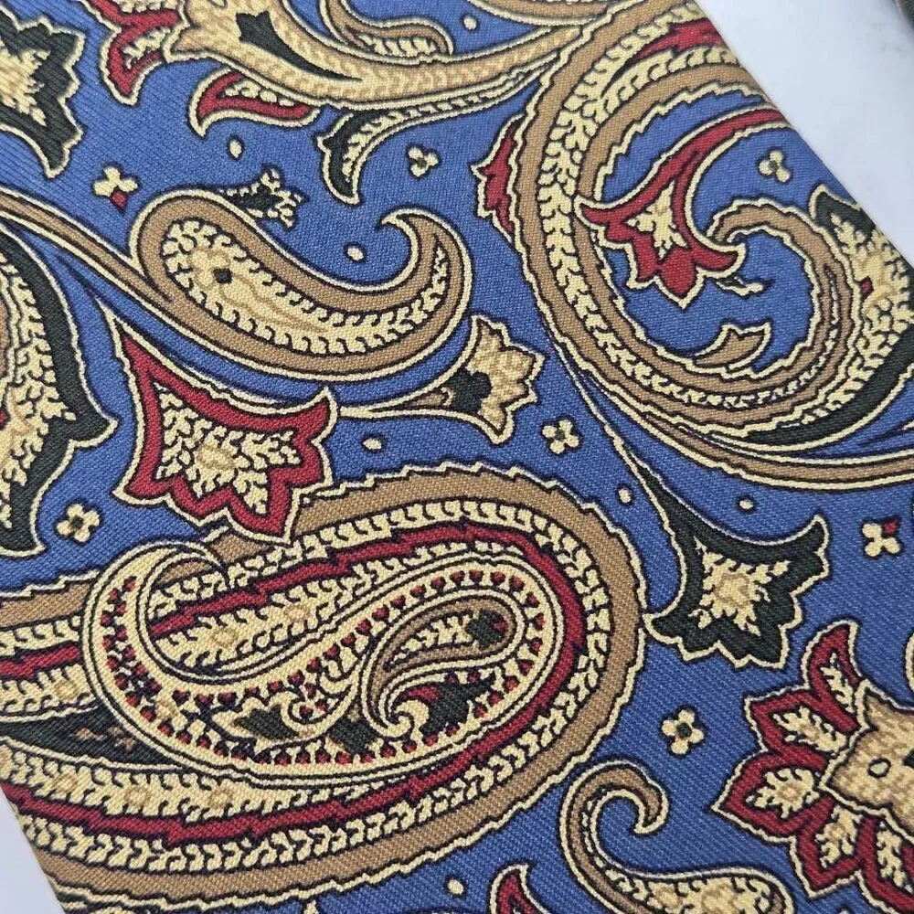 ENRICO COVERI ITALY SILK TIE BLUE TAN RED PAISLEY LUXURY SMOOTH 3.75